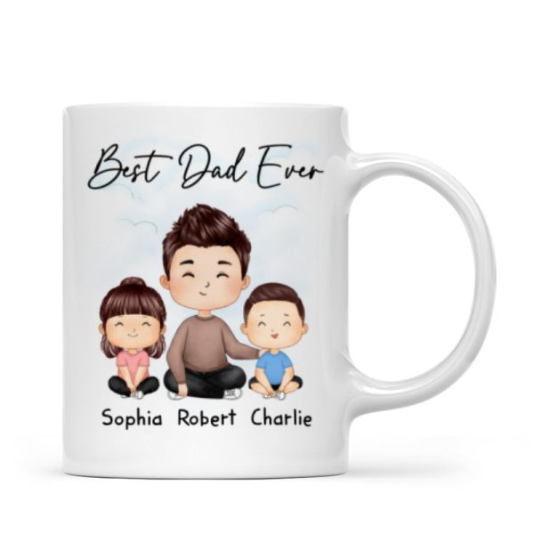 Doll Dad And Kids Sitting Watercolor Style Best Dad Ever Father's Day Gift For Dad Personalized Mug