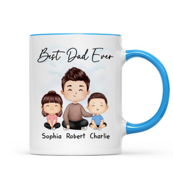 Doll Dad And Kids Sitting Watercolor Style Best Dad Ever Father's Day Gift For Dad Personalized Mug
