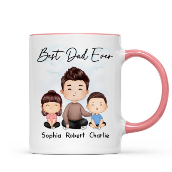 Doll Dad And Kids Sitting Watercolor Style Best Dad Ever Father's Day Gift For Dad Personalized Mug