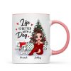 Doll Dog Mom Sitting Beside Christmas Tree Personalized Mug