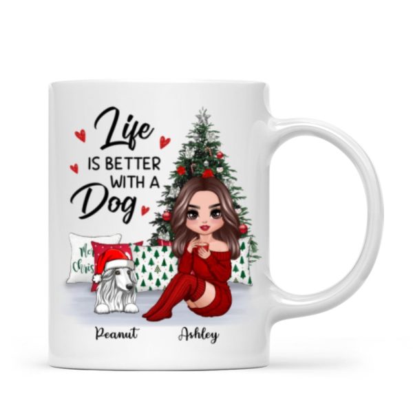 Doll Dog Mom Sitting Beside Christmas Tree Personalized Mug