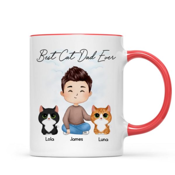 Doll Man Sitting With Cats Watercolor Style Best Cat Dad Ever Personalized Mug