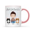 Doll Man Sitting With Cats Watercolor Style Best Cat Dad Ever Personalized Mug