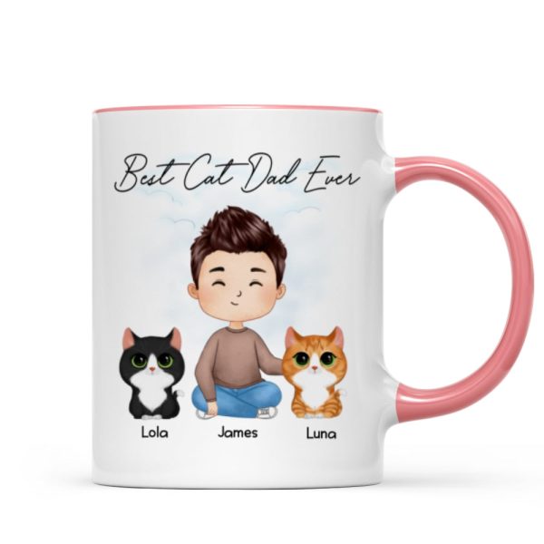 Doll Man Sitting With Cats Watercolor Style Best Cat Dad Ever Personalized Mug