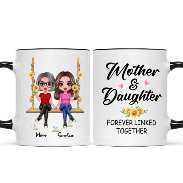 Doll Mom Daughter Sitting On Swing Holding Sunflower Personalized Mug