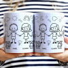 Doodle Stick Figure Couple With Dog Cat - Personalized White Edge-to-Edge Mug