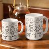 Doodle Stick Figure Couple With Dog Cat - Personalized White Edge-to-Edge Mug