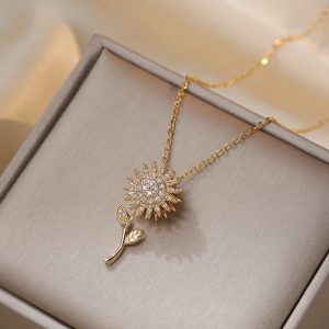 Double Layer Rotating Sunflower Stainless Steel Necklace