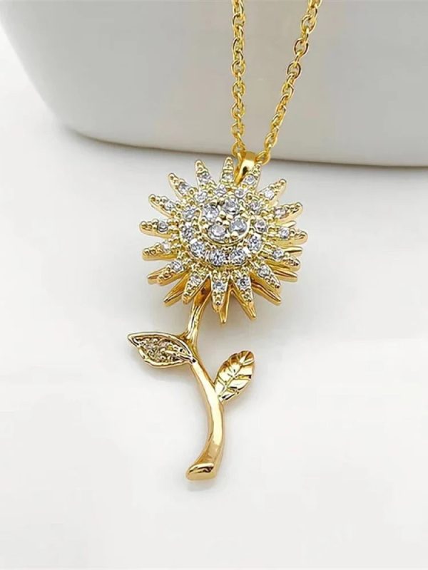 Double Layer Rotating Sunflower Stainless Steel Necklace