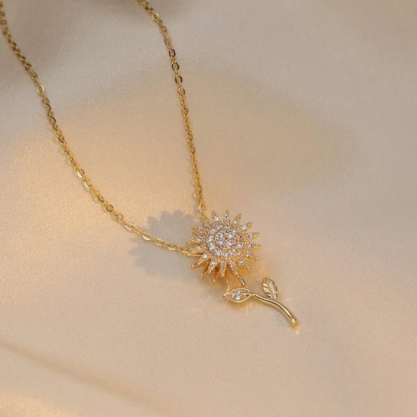 Double Layer Rotating Sunflower Stainless Steel Necklace