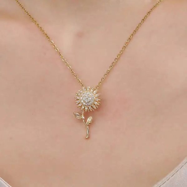 Double Layer Rotating Sunflower Stainless Steel Necklace