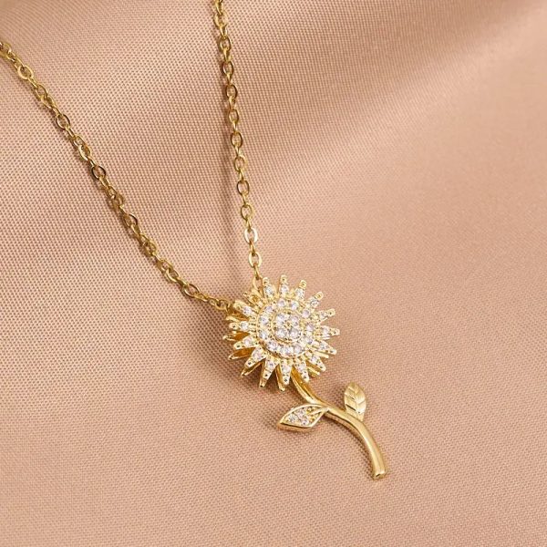 Double Layer Rotating Sunflower Stainless Steel Necklace