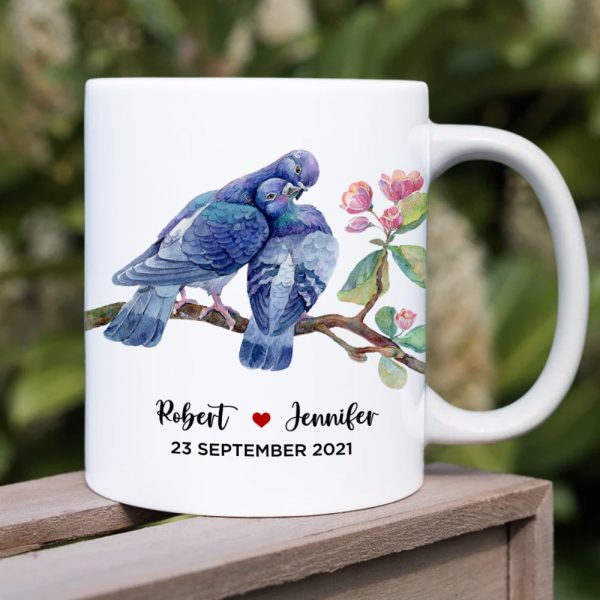 Dove Couple Personalized White Mug, Gift For Lover