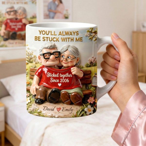 DSNY Old Couple You'll Always Be Stuck With Me - Personalized White Edge-to-Edge Mug - Gift For Couple, Fan Movies HH01