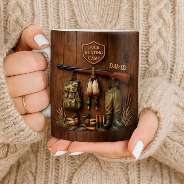 Duck Hunting Camp With Rifle and Ducks - Personalized Custom Coffee Mug - HTG004_MG