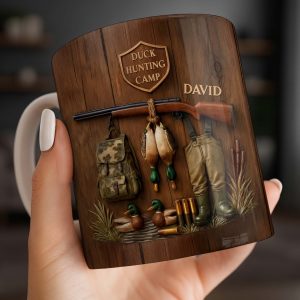 Duck Hunting Camp With Rifle and Ducks - Personalized Custom Coffee Mug - HTG004_MG