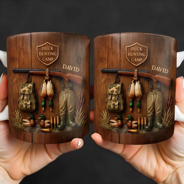 Duck Hunting Camp With Rifle and Ducks - Personalized Custom Coffee Mug - HTG004_MG