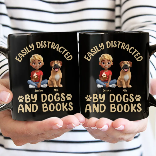 Easily Distracted By Dogs & Books - Personalized Mug
