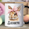 Easter Bunny Coquette Pink Bow Personalized Mug, Cute Watercolor Spring Gift with Custom Name