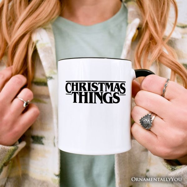 Eerie Christmas Things Vintage Personalized Mug, Handcrafted Retro Horror Gift with Custom Name