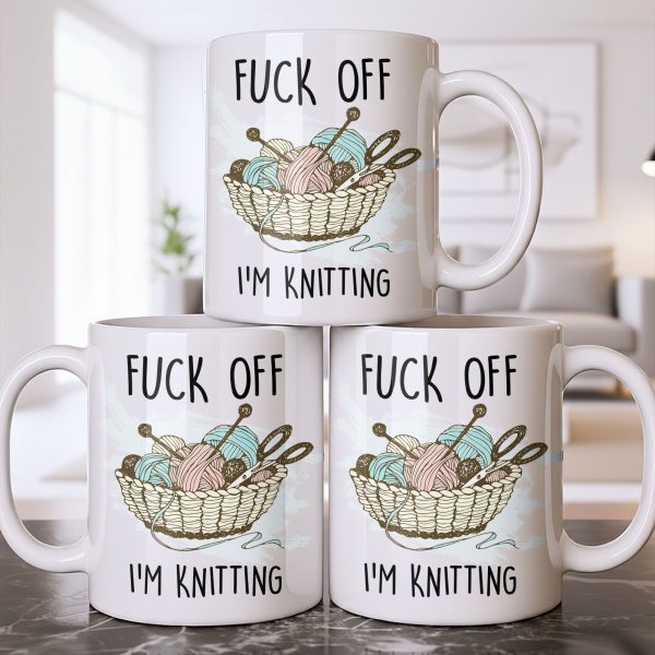 Eff Off, I'm Knitting, Fun Illustrated Design - Personalized Custom Coffee Mug - HOB056_MG