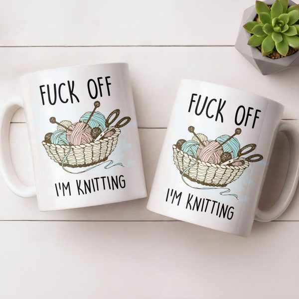 Eff Off, I'm Knitting, Fun Illustrated Design - Personalized Custom Coffee Mug - HOB056_MG