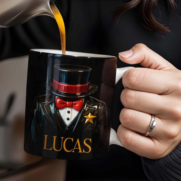 Elegant Black Tuxedo Mug Design For Magicians, Top Hat And Bow Tie - Personalized Custom Coffee Mug - FAM342_MG