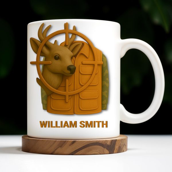 Elegant Deer Hunting Scene on Coffee Mug, Camouflage Jacket - Personalized Custom Coffee Mug - FAM332_MG
