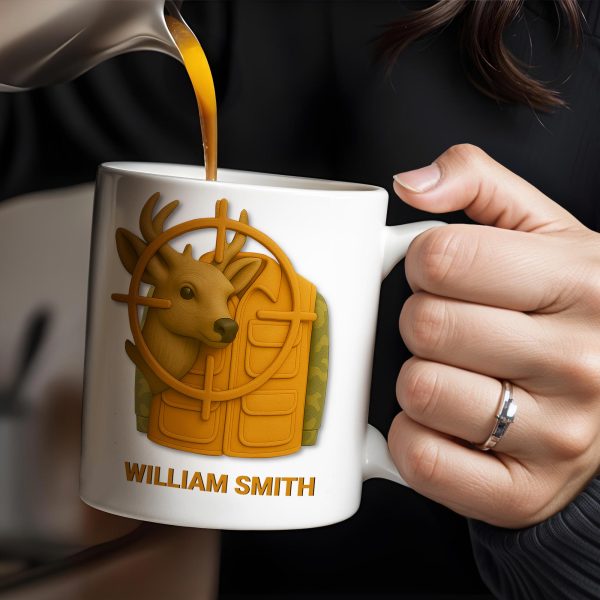 Elegant Deer Hunting Scene on Coffee Mug, Camouflage Jacket - Personalized Custom Coffee Mug - FAM332_MG
