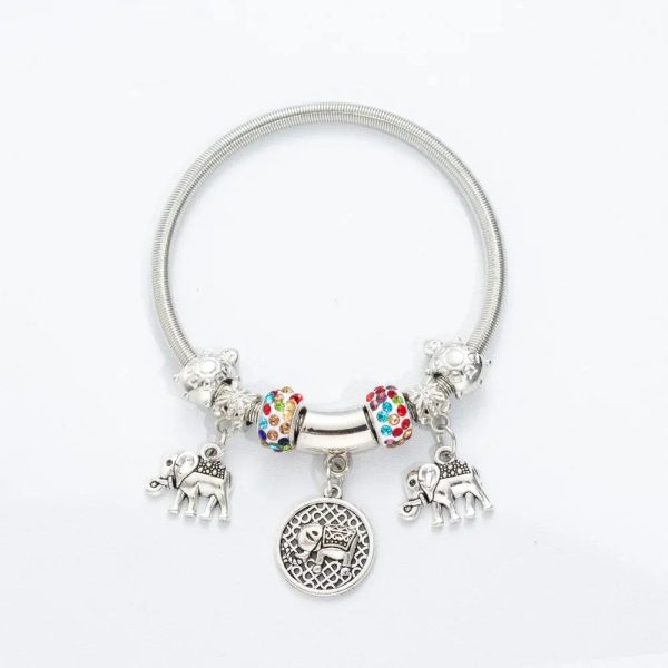 Elegant Elephant Charm Spring Bracelet for Women
