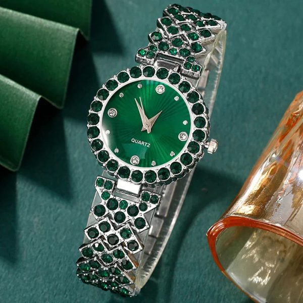 Elegant Heart Rhinestone Watch and Jewelry Set