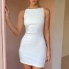 Elegant High Boat Neck Sleeveless Bodycon Mini Dress - White