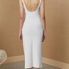 Elegant Square Neck Ruched Trim Sleeveless Bodycon Midi Dress - White