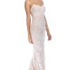 Elegant Sweetheart Spaghetti Strap High Split Lace Evening Maxi Dress - Beige