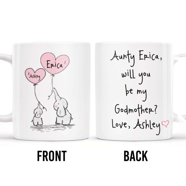 Elephant Design Will You Be My Godmother Love Custom Name - Personalized Custom Coffee Mug - FAM245_MG