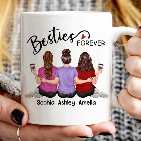 Embracing Back View Besties Sisters Forever Personalized Mug