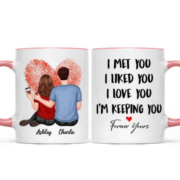 Embracing Couple Back View Finger Print Heart Personalized Mug