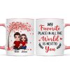 Embracing Couple Sitting Under Red Tree Personalized Mug