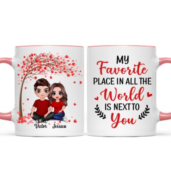 Embracing Couple Sitting Under Red Tree Personalized Mug