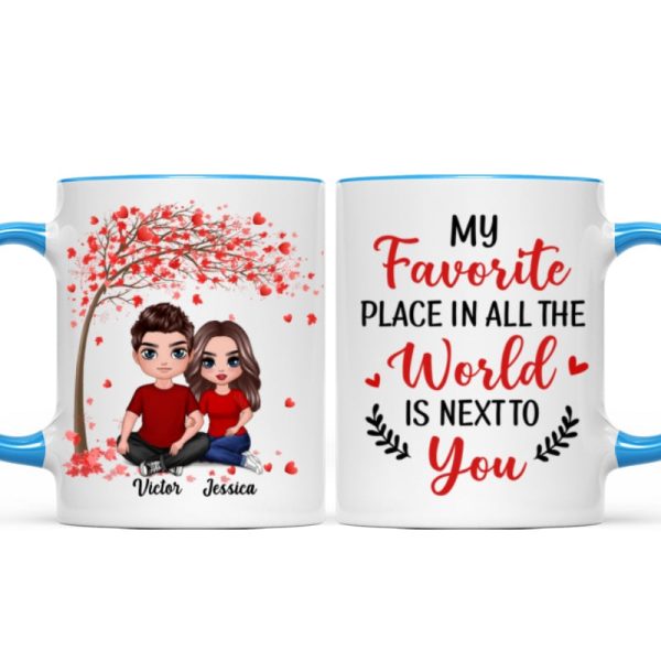 Embracing Couple Sitting Under Red Tree Personalized Mug