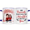 Embracing Couple Sitting Under Red Tree Personalized Mug