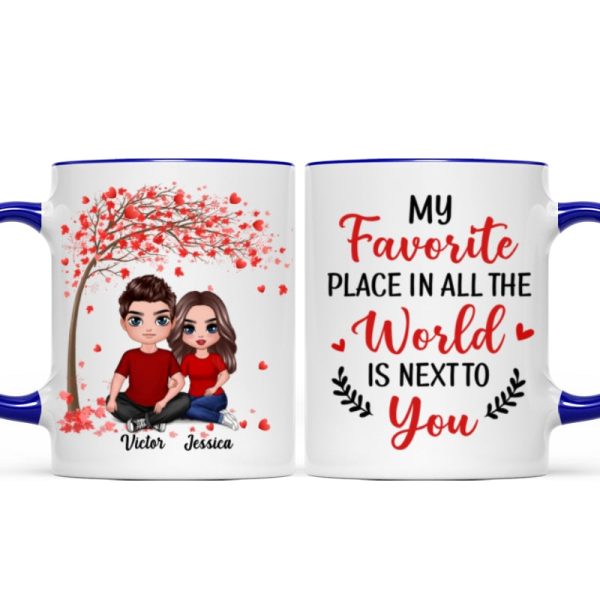 Embracing Couple Sitting Under Red Tree Personalized Mug