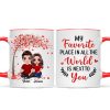 Embracing Couple Sitting Under Red Tree Personalized Mug