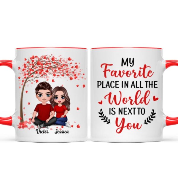 Embracing Couple Sitting Under Red Tree Personalized Mug