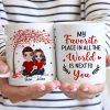 Embracing Couple Sitting Under Red Tree Personalized Mug