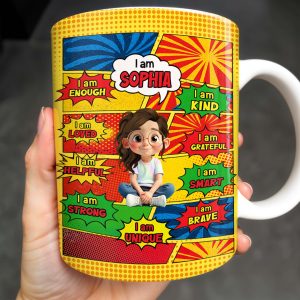 Empowering Comic Style Blast Themed Mug With Positive Affirmations - Personalized Custom Coffee Mug - KID328_MG