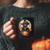 Enchanted Cat Witch Stained Glass Style Personalized Mug, Halloween Themed Gift with Custom Name