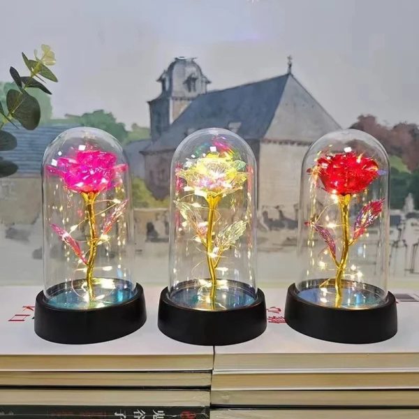 Eternal LED Rose in Glass Dome for Valentine's Day, Wedding, and Romantic Gifts