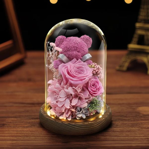 Eternal Preserved Rose Teddy Bear Gift Box with Lights