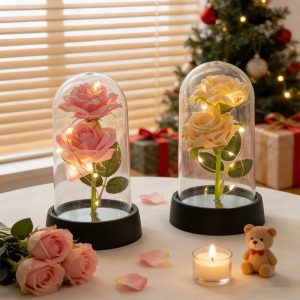 Eternal Rose in Glass Dome Decorative Flower Gift for Girlfriend